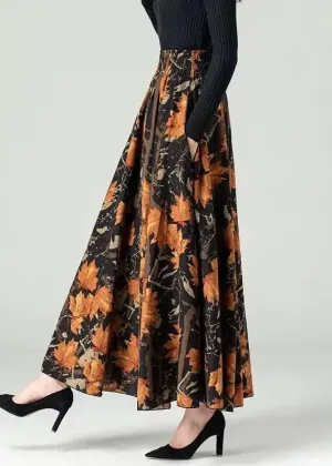 Pockets Print Cotton Skirt High Waist