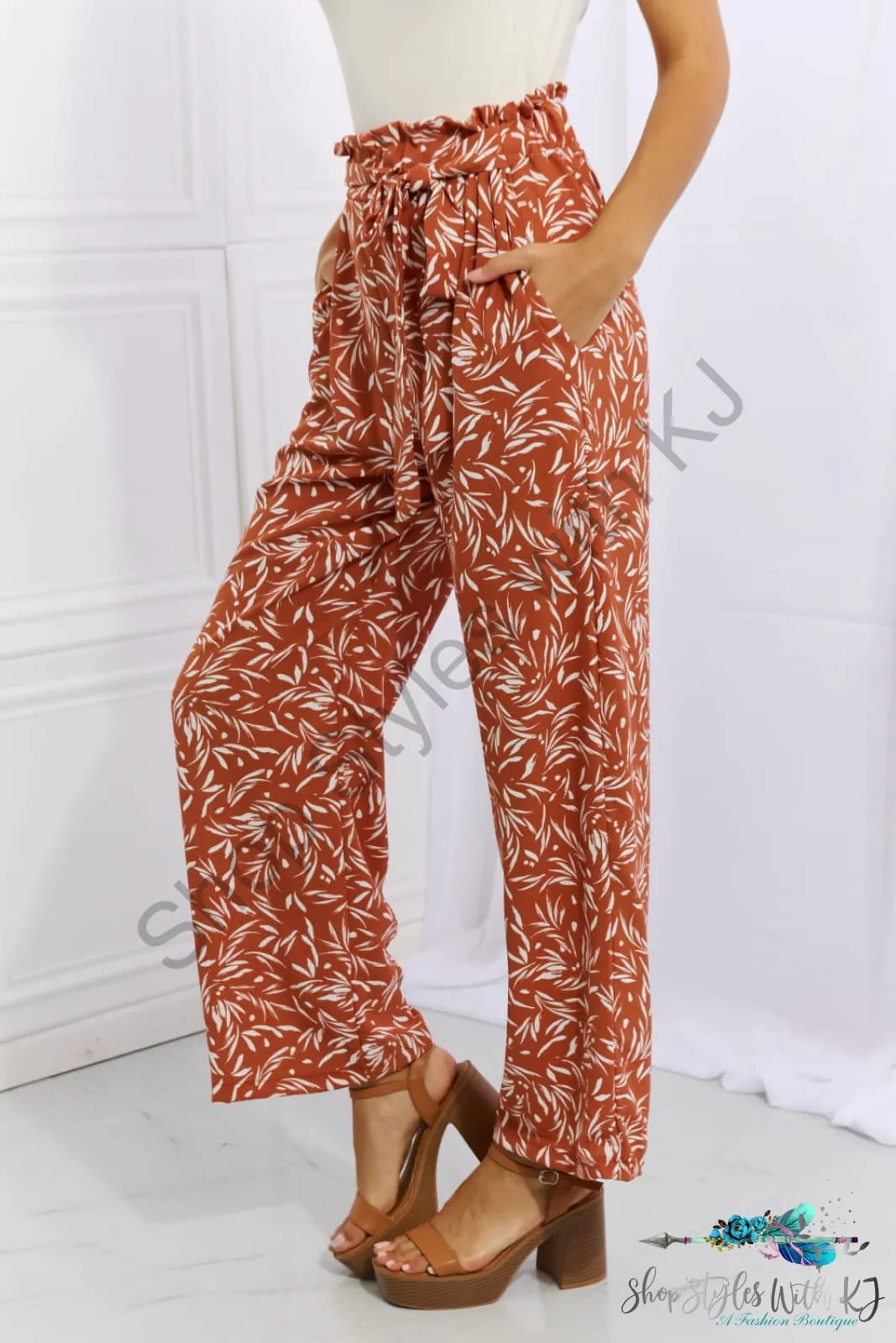 Right Angle Geometric Printed Pants in Red Orange