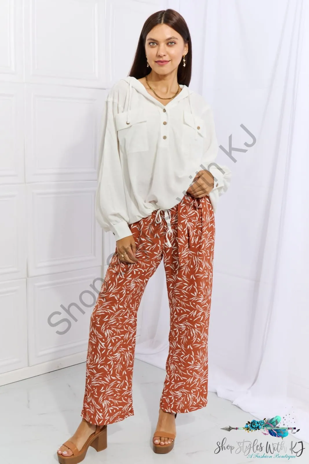 Right Angle Geometric Printed Pants in Red Orange
