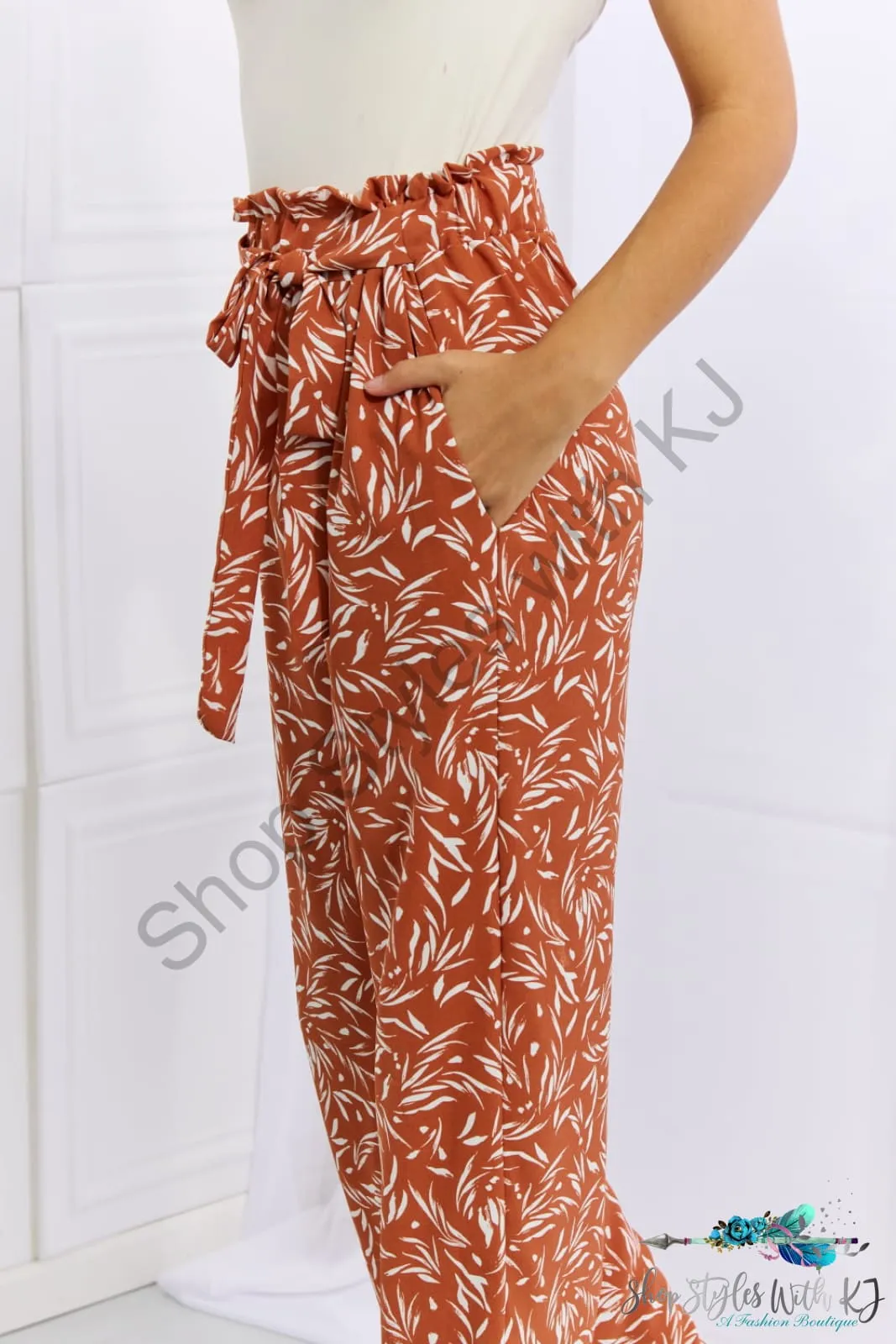 Right Angle Geometric Printed Pants in Red Orange