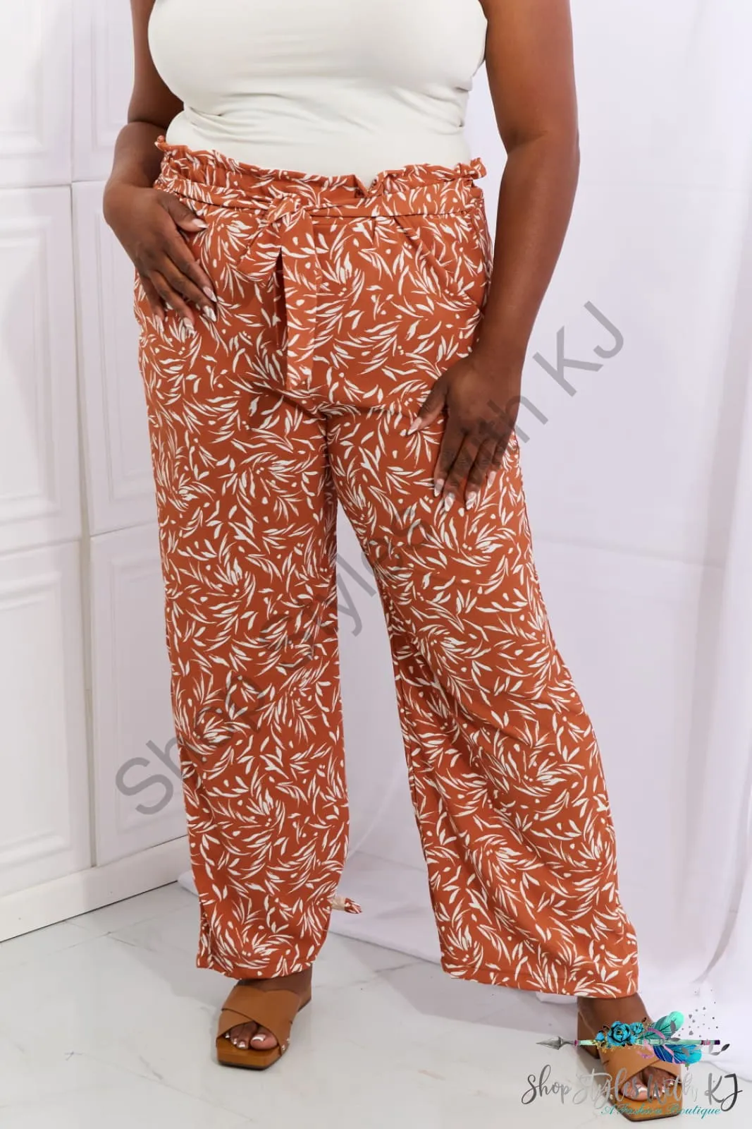 Right Angle Geometric Printed Pants in Red Orange