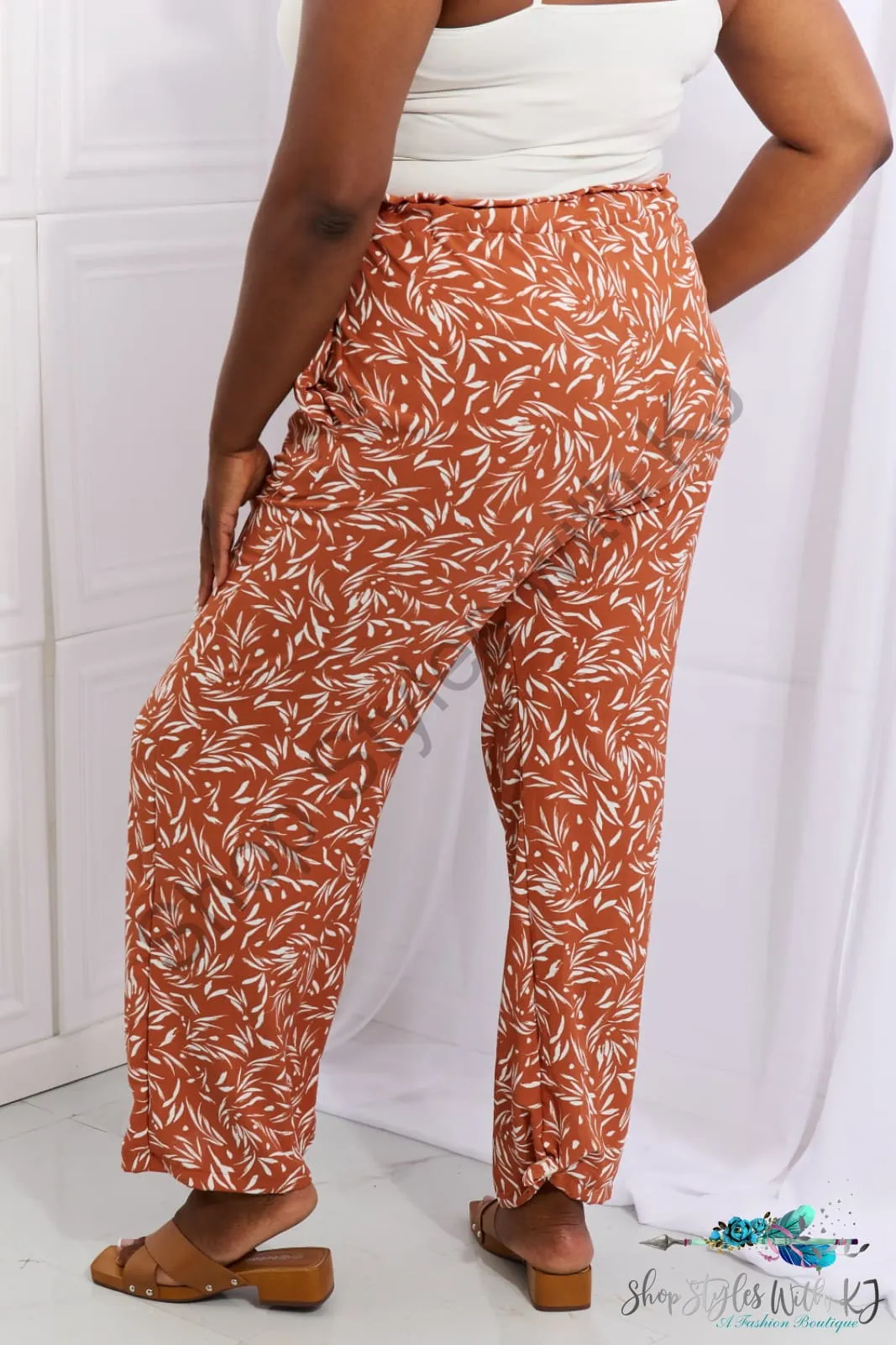 Right Angle Geometric Printed Pants in Red Orange