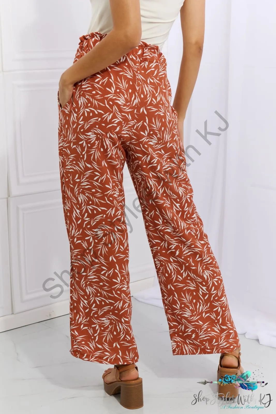 Right Angle Geometric Printed Pants in Red Orange