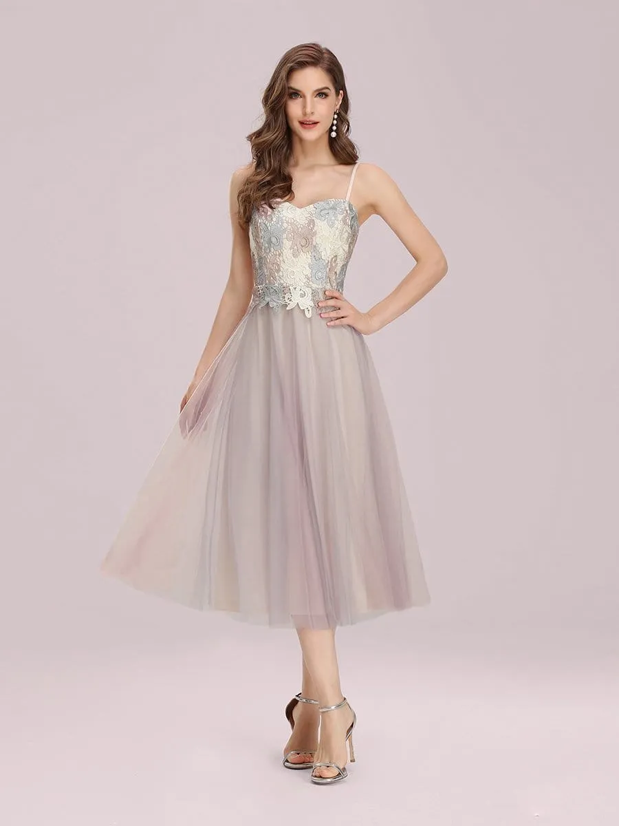 Romantic A-Line Short Tulle Bridesmaid Dress with Appliques