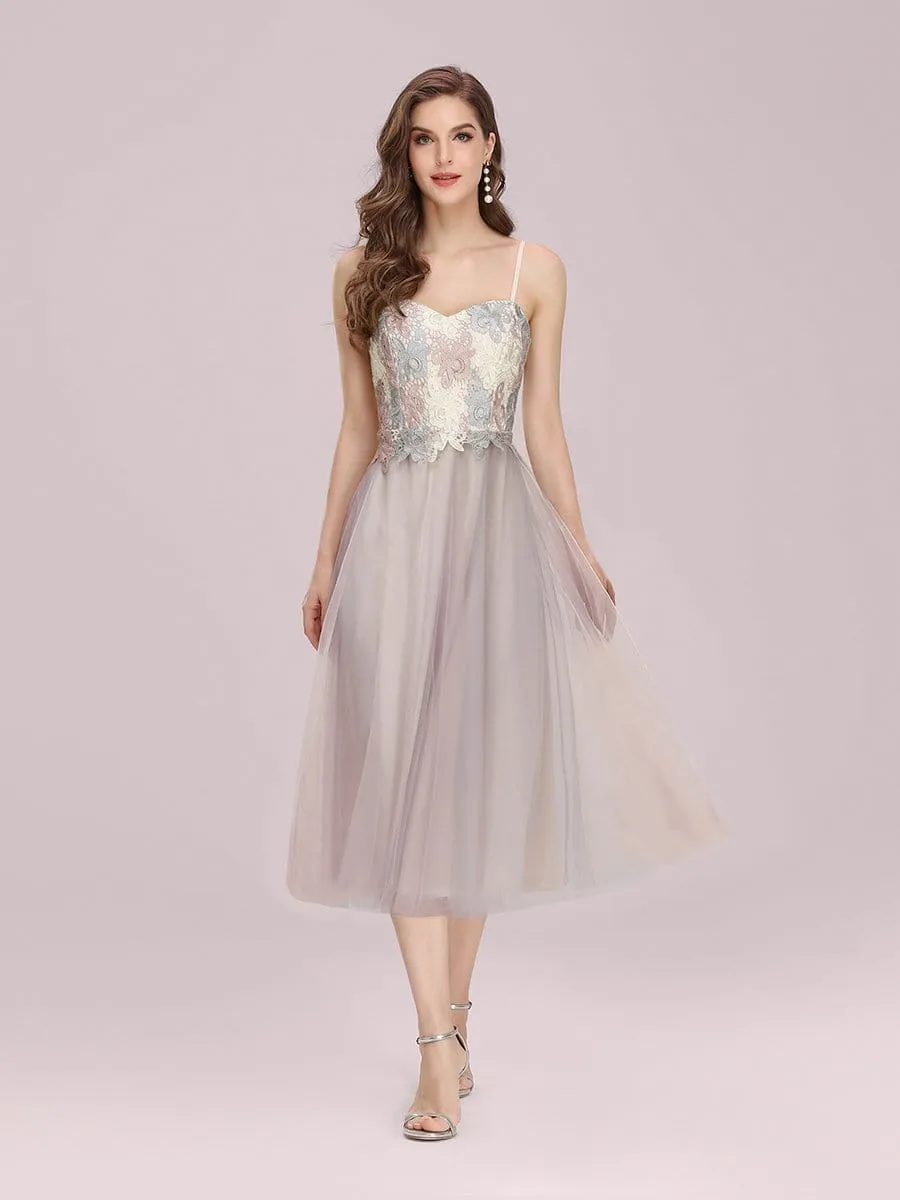 Romantic A-Line Short Tulle Bridesmaid Dress with Appliques