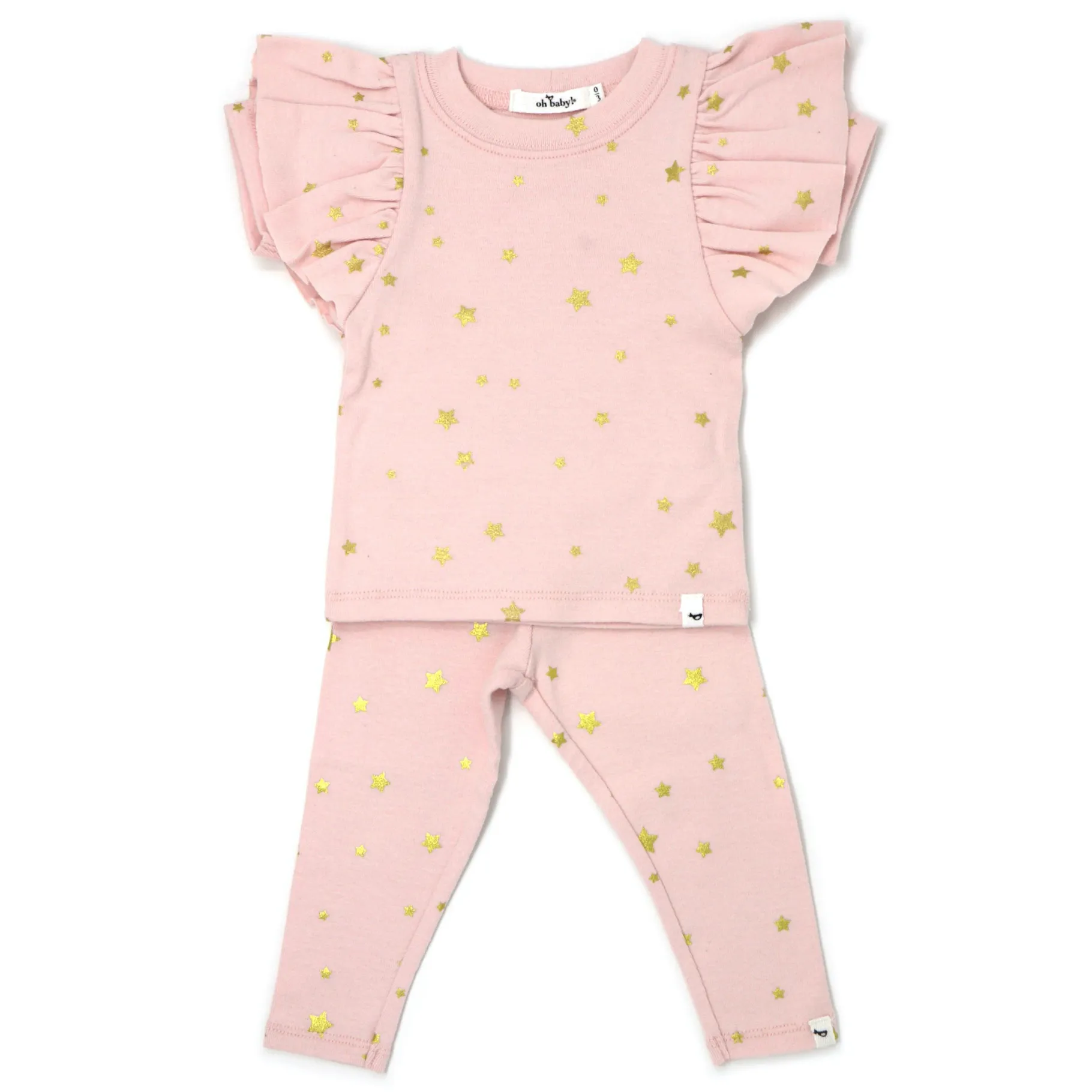 Two Piece Set Butterfly Short Sleeve - Mini Stars gold - Pale Pink