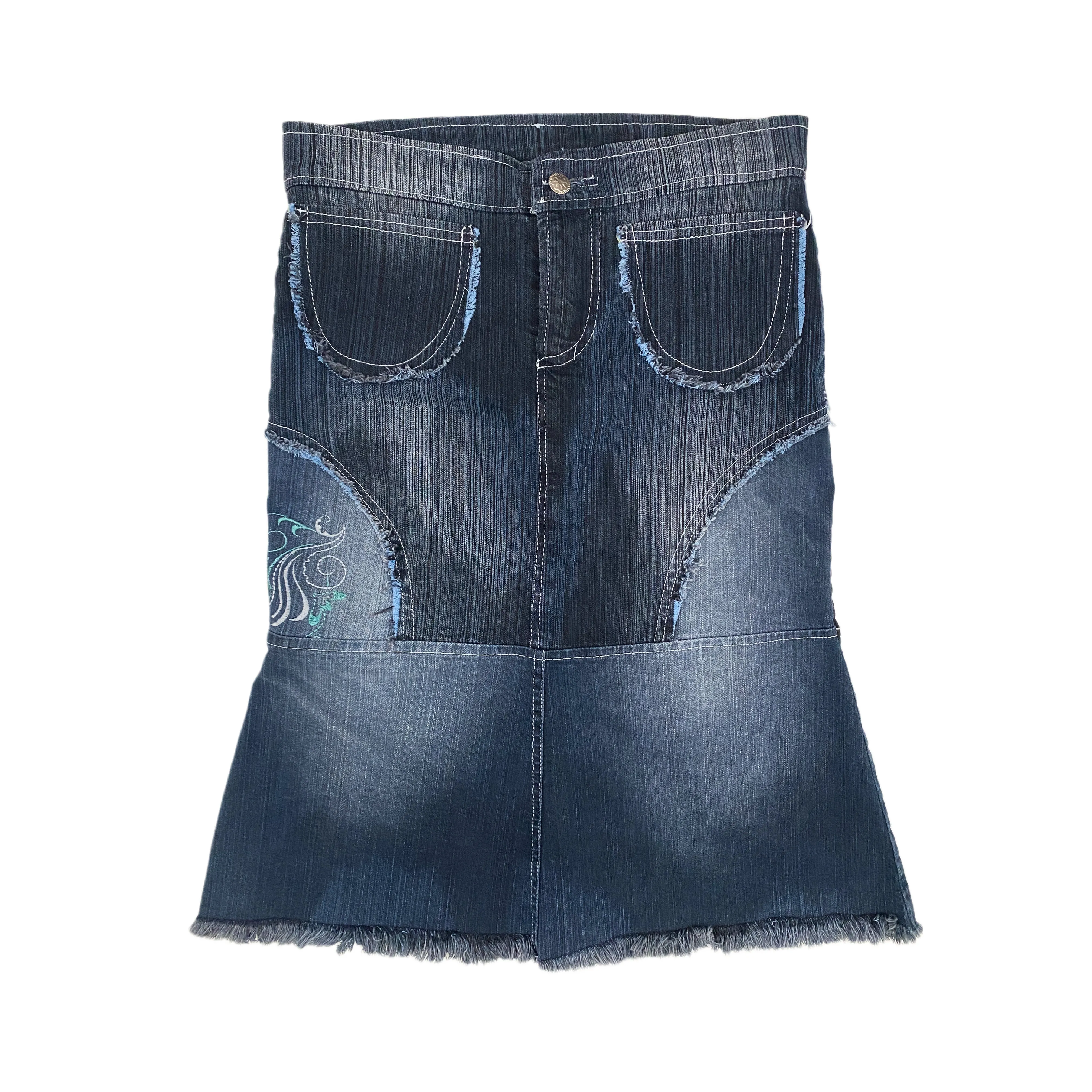 Y2K Fit & Flare Denim Midi Skirt (S)